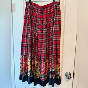 Marisa Christina Red Plaid Floral Maxi Skirt